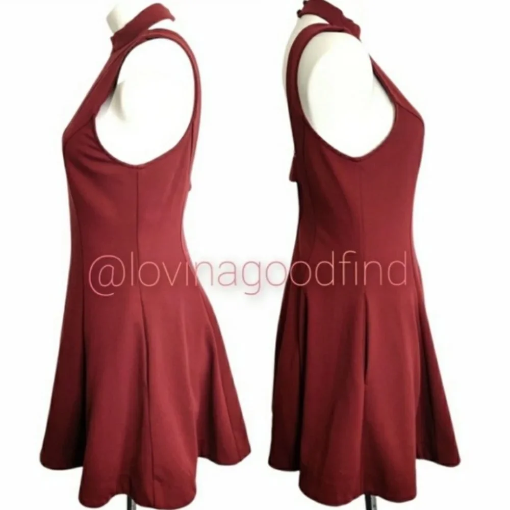FREE PEOPLE Layla Red Sleeveless Knit Mini Skater POCKET Fit & Flare Dress EUC L